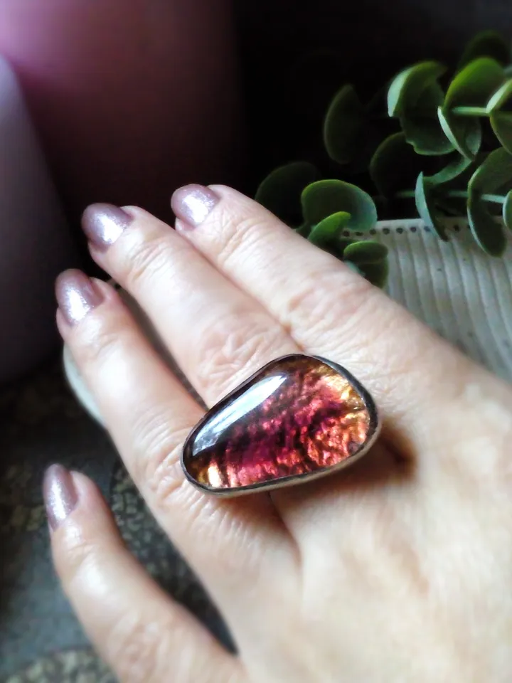 Big Glass fused ring, simple stained glass, tiffany ring, shiny ring, transparent ring, tin soldered ring