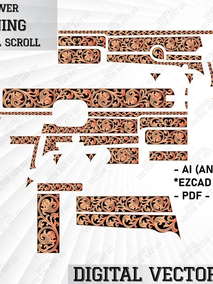 High power Browning Ornamental Scroll design for laser engraving