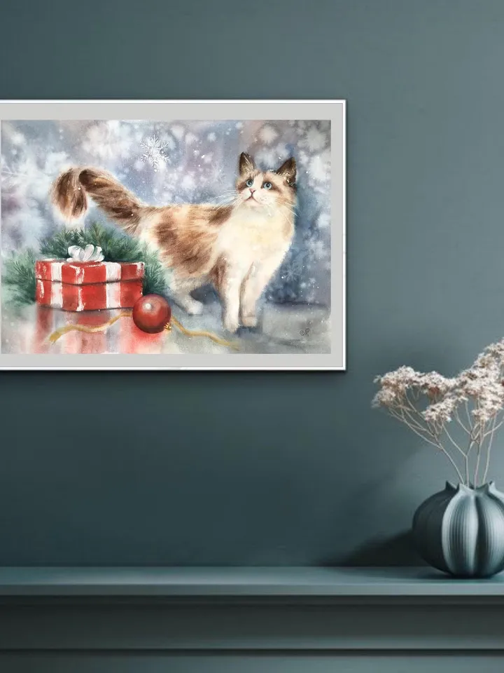 Cats Painting Original Animal Watercolor Painting Cat Wall Art Pet Painting