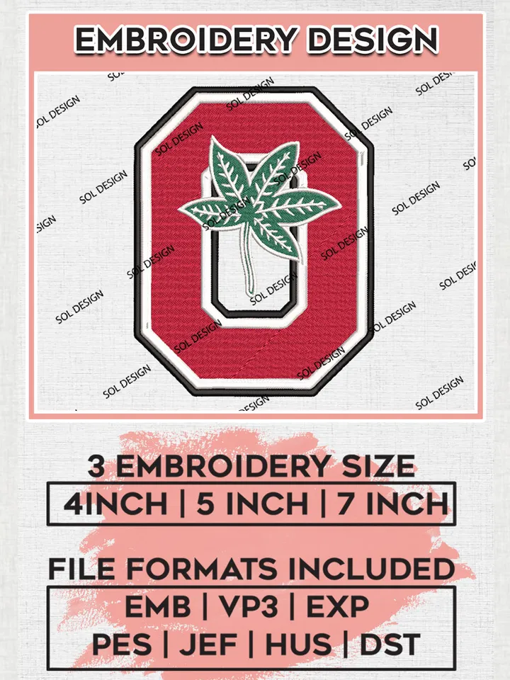 Ohio State Buckeyes Team Logo Embroidery Design Files, NCAA Ohio State Buckeyes Machine Embroidery, NCAA Teams, 3 sizes, NCAA Machine embroidery designs, Digital Download