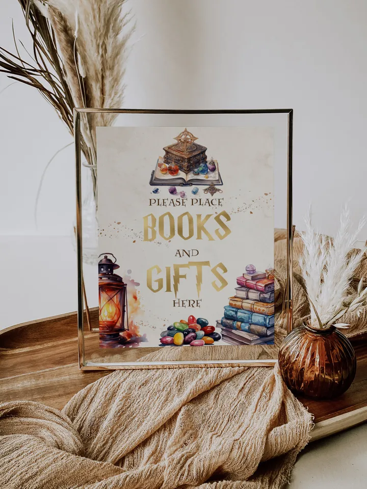 BOOKS AND GIFTS; Wizard Baby Shower; Magic School Baby Shower template; Instant Download; wiz1320