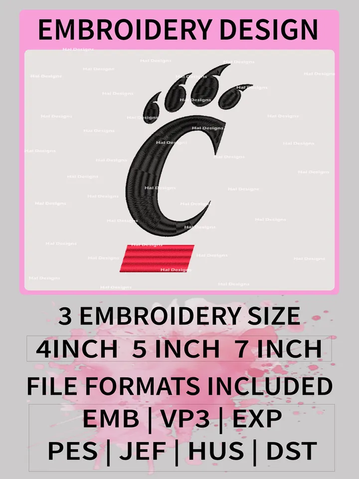 NCAA Cincinnati Bearcats Embroidery File, 3 Sizes, 6 Formats, NCAA Machine Embroidery Design, NCAA Logo, NCAA Teams