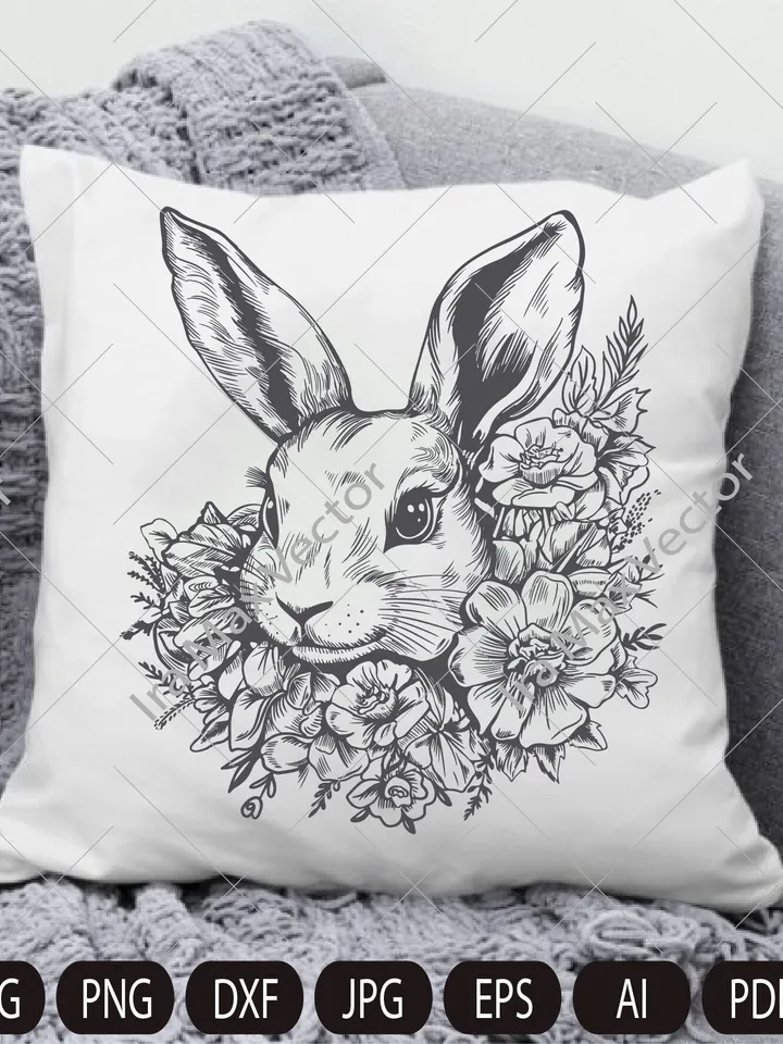Bunny  SVG, Bunny in flowers, Easter Bunny SVG, Happy Easter svg, Spring svg, Rabbit SVG Cut file, Flower Bunny svg, Animal Face svg