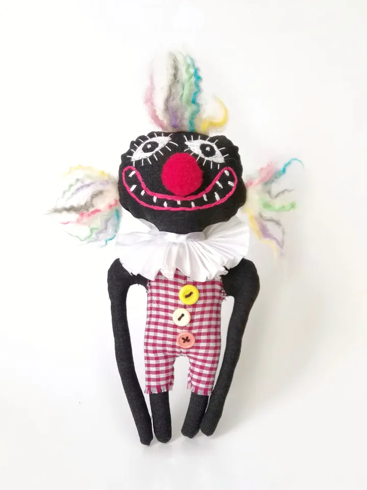 Handmade Artistic Clowns, Stuffed Funny Interior Fabric Toys, One-of-a-Kind Unique Voodoo Dolls, Delightful Decor Toys. FREE SHIPPING!