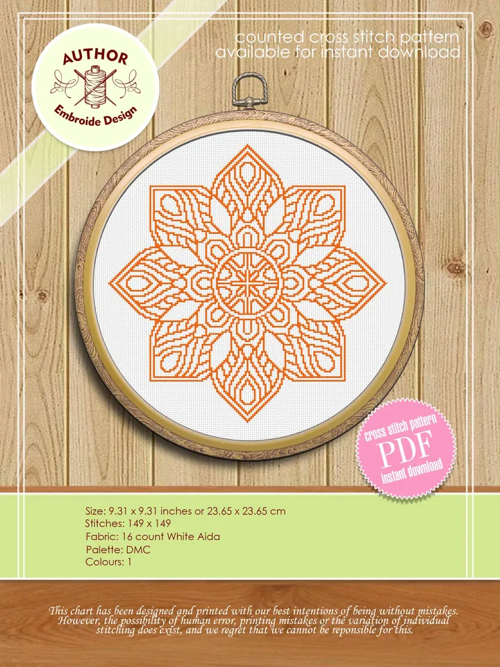Mandala set cross stitch pattern download PDF Crescent moon cross stitch chart, Mandala pattern digital PDF, Easy monochrome embroidery #S32