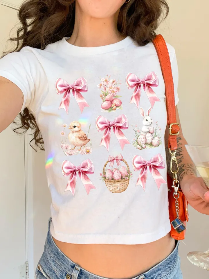 Happy Easter Coquette PNG, Retro Easter Png, Easter Bunny Png, Floral Spring Png, Pink Easter Shirt Design, Bunny Bow Png, Easter Egg Png