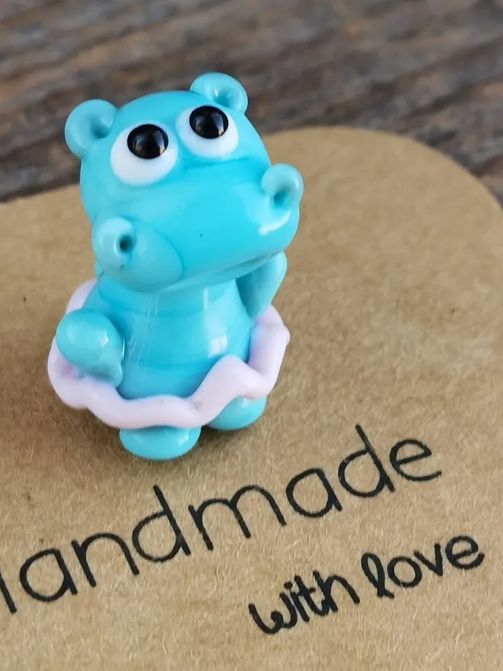Hippo figurine Hippo art Hippo gifts Hippo ornament Ballerina gifts Hippopotamus Hippo for Christmas Miniature animals Tiny glass animals