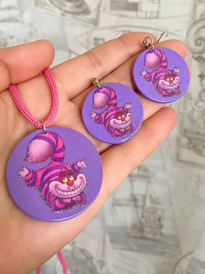 Handmade jewelry set. Cheshire Cat. Bijouterie.