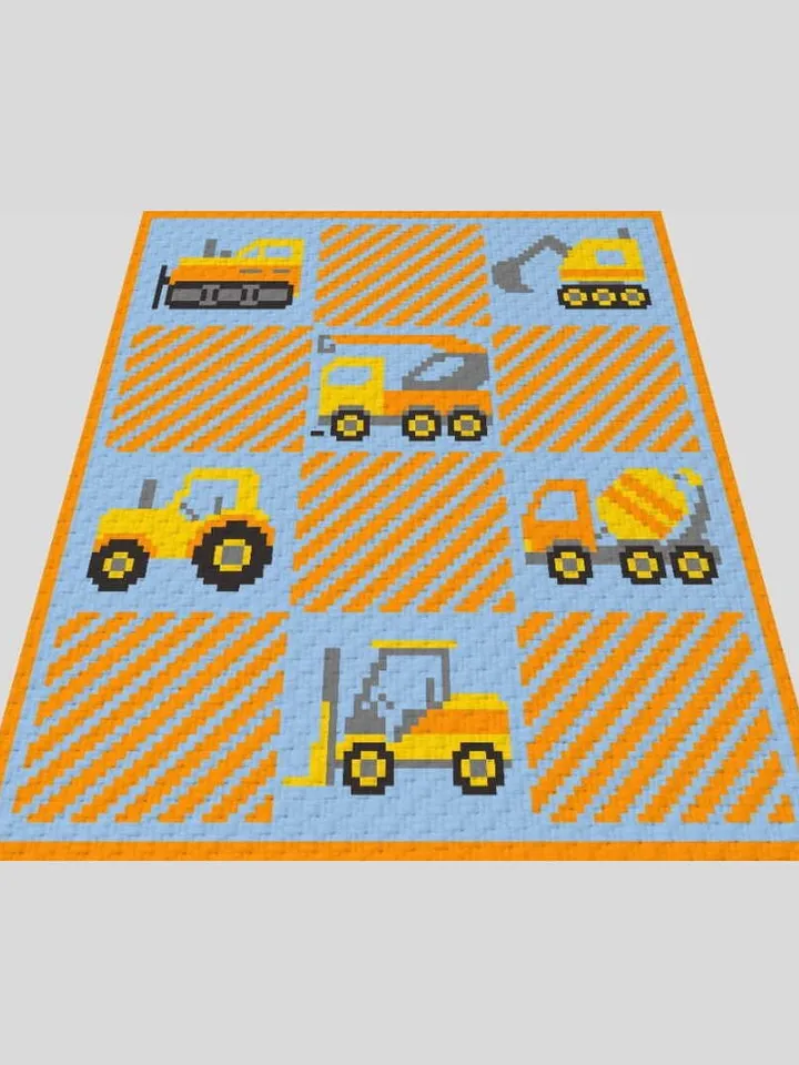 Crochet C2C Construction Vehicle graphgan blanket pattern PDF