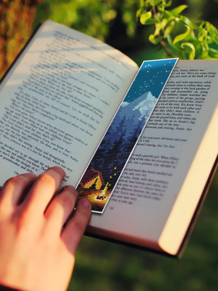 Bookmark camping cross stitch pattern digital PDF Handmade bookmark nature embroidery beginners Instant download Gift for book lover #B4