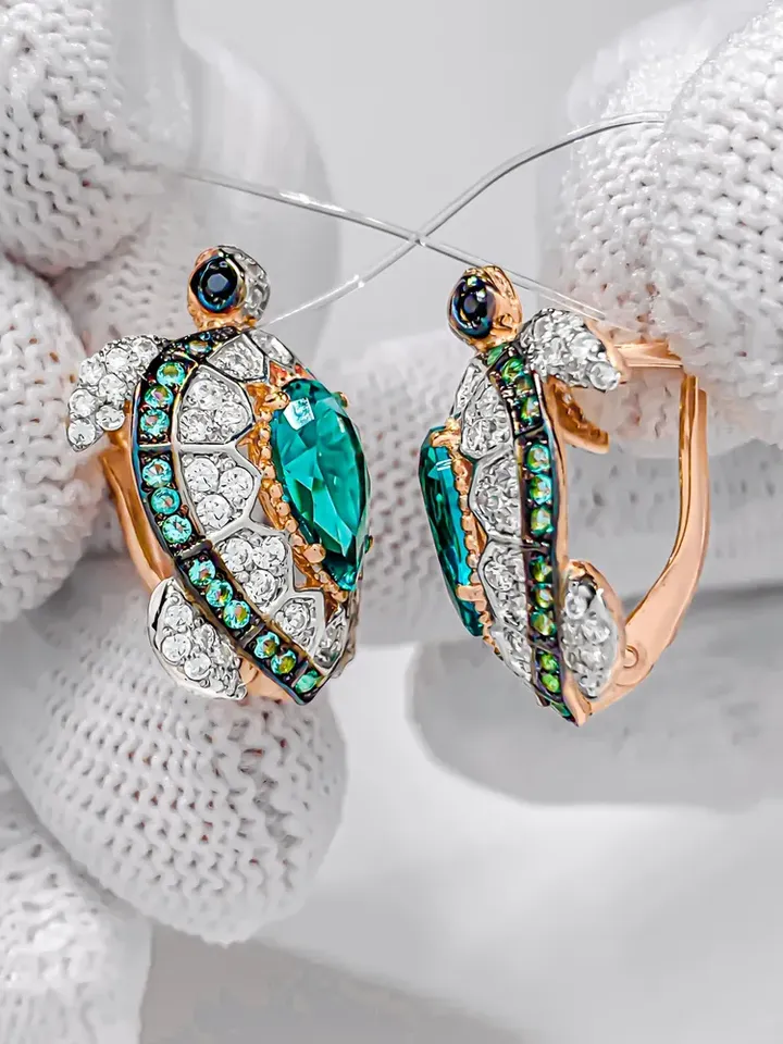 Earrings Silver gold plated 925 assay value with paraiba
