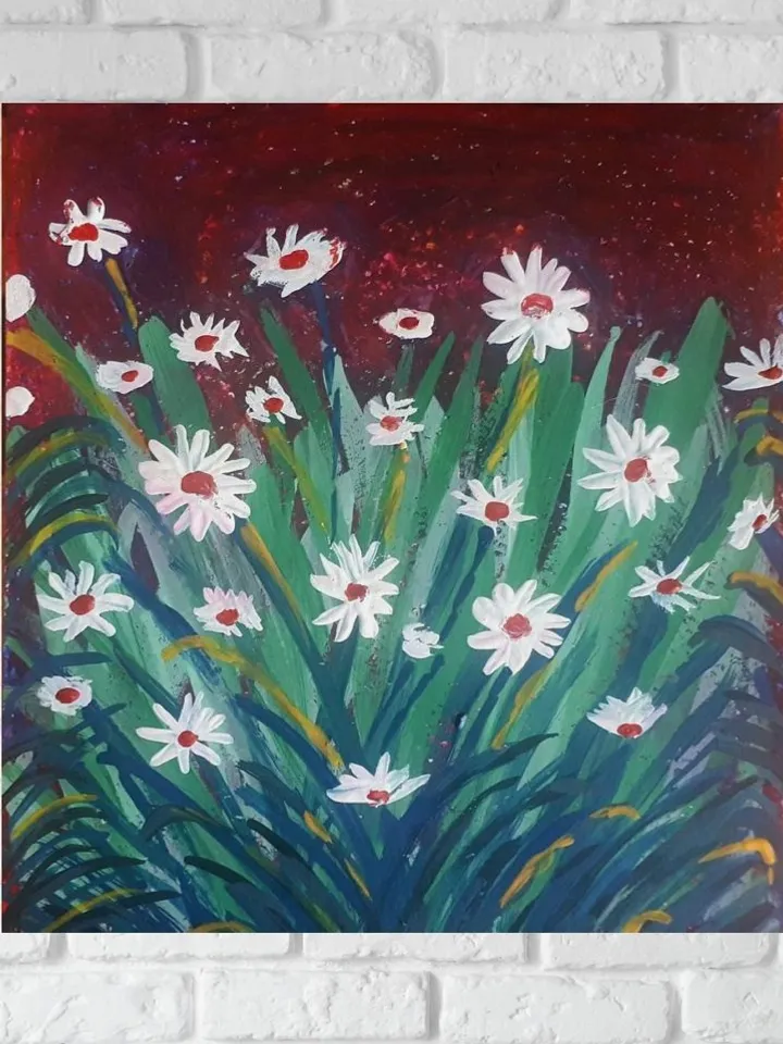 White Wildflowers Mixed Media Painting on Watercolor Paper