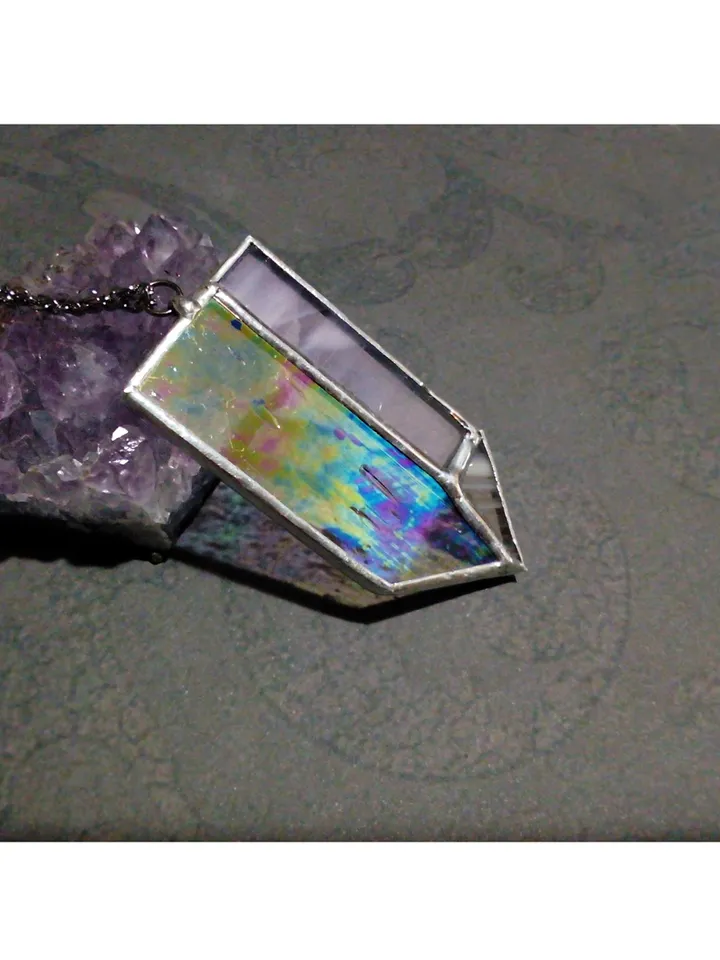 Glass crystal, semi precious stone imitation, simple stained glass, iridescent stained glass, Minimalist necklace