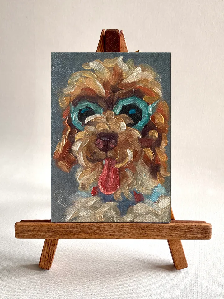 Dog oil painting original, Pet portrait artwork, Animal miniature wall art 4x6