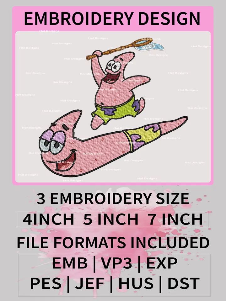 Patrick Star Embroidery Design – Funny Cartoon Machine Embroidery File 🌊⭐