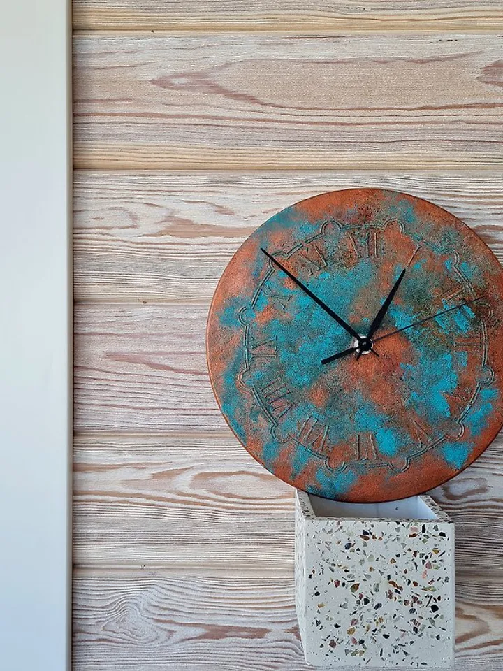 Unique art teal small copper color wall clock Retro wall clock Silent wall clock