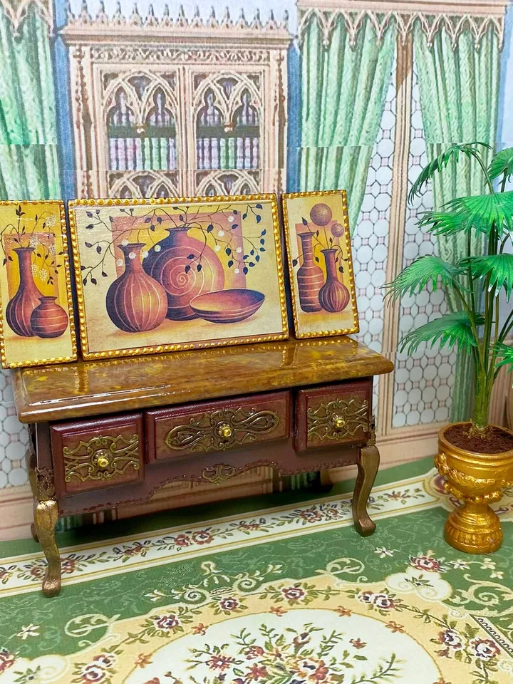 Miniature triptych for a dollhouse. Painting for dolls. 1:12. Miniature dollhouse. Handmade.