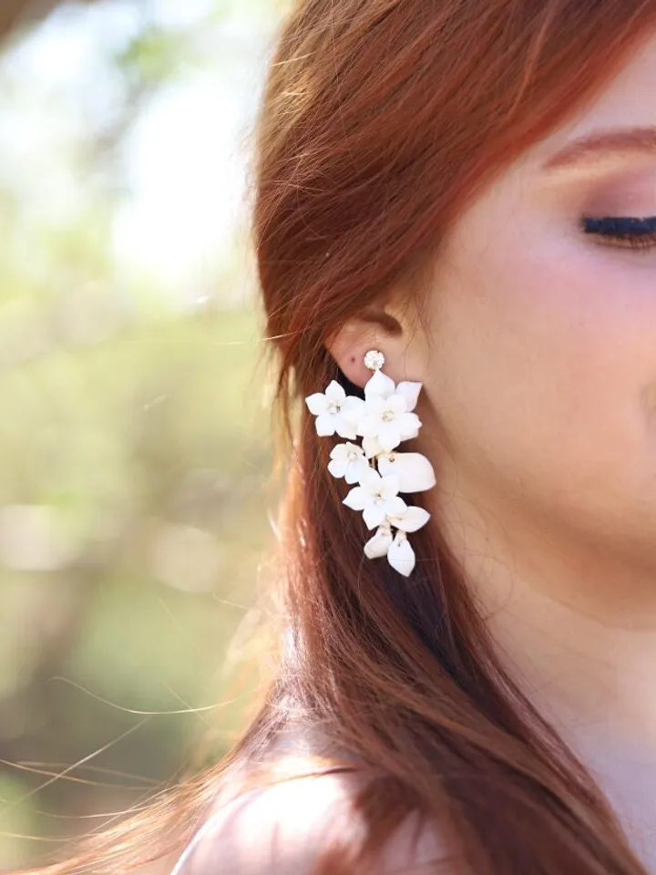 Porcelain Flowers Wedding Earrings