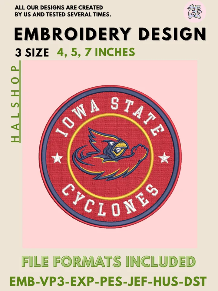 NCAA Iowa State Cyclones Embroidery Design | Iowa State University Logo | Machine Embroidery File | Digital Download