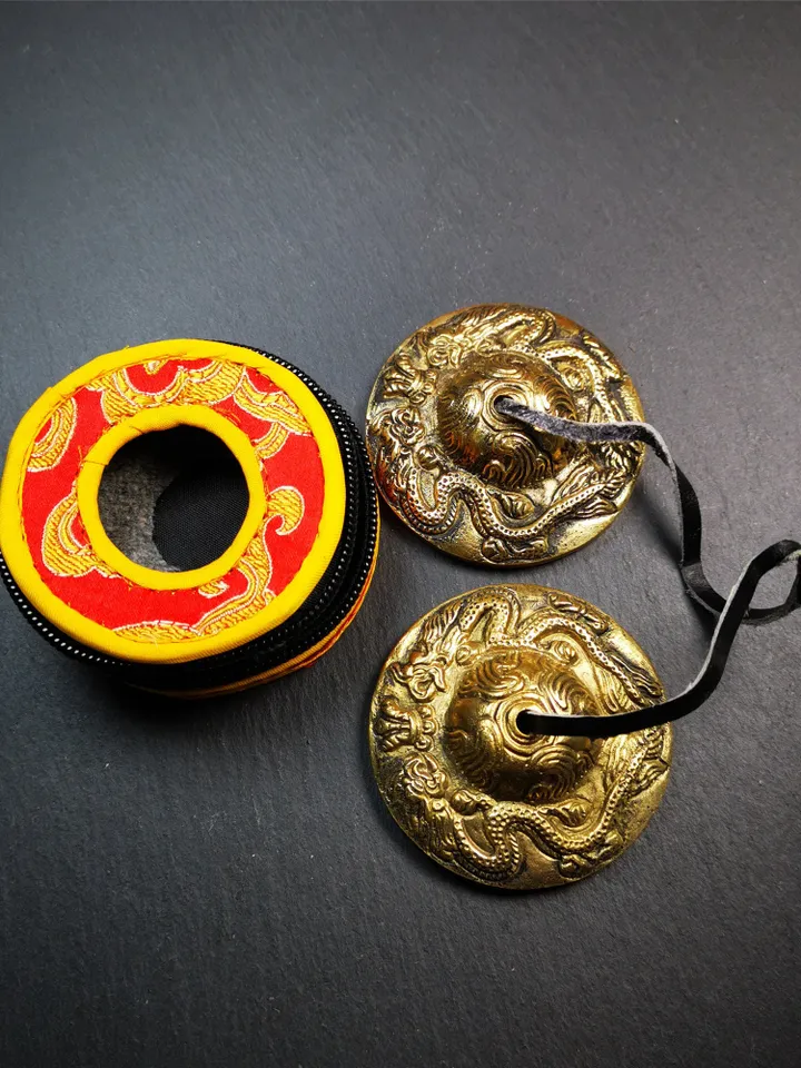 Gandhanra 6.5cm Tibetan Cymbals,Tingsha Bell,Buddhism Ritual Implement,Handmade in Nepal, 2 Dragon Pattern