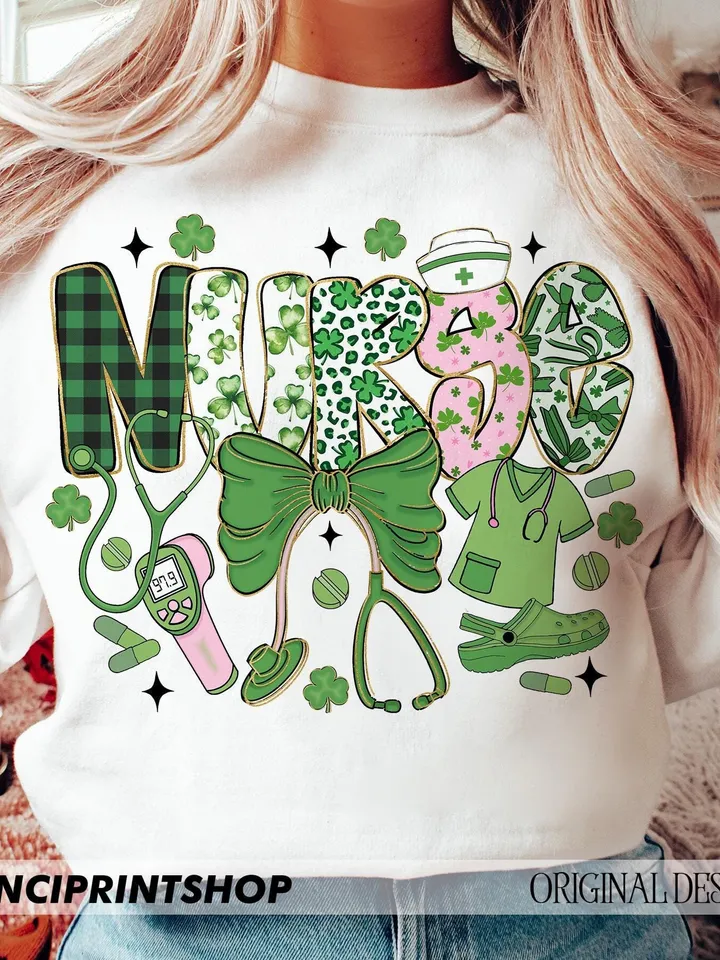 Nurse St Patricks day png, St Patricks day png, St Patrick Day Nurse png, Nurse St Pattys Day png, Nurse png, Lucky Shamrock png