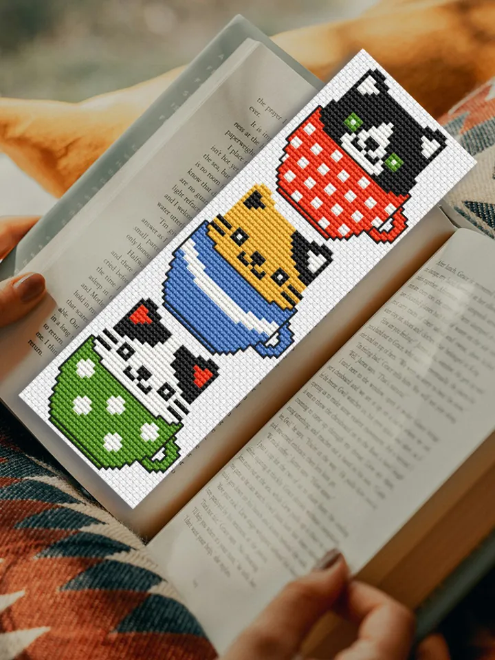 Cross stitch bookmark pattern Kittens in a Cup
