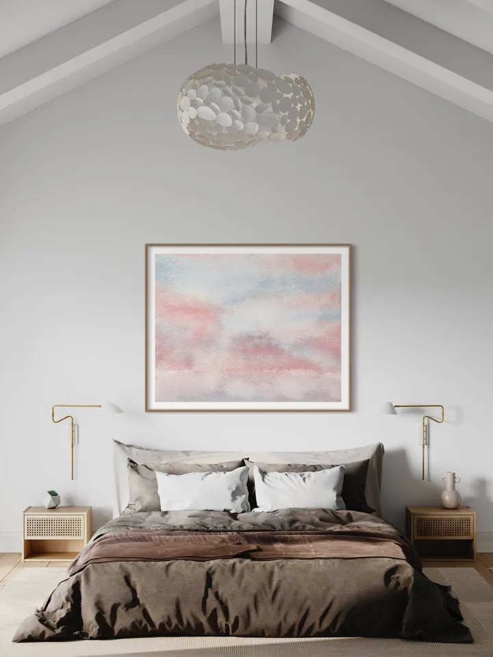 Pastel Cloud Print, Watercolor Painting, Cloud Art Print, Pink Sunset Print, Watercolor Sky, Above The Bed Art, Blush Pink Wall Art Print