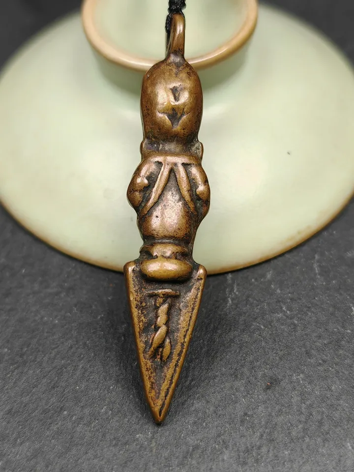 Gandhanra Antique Tibetan Amulet ,Vajrapani Phurba,Kila(Dorje Phurba) , Trantic Buddhism Ritual Implement Pendant,Made of Copper,2.36"