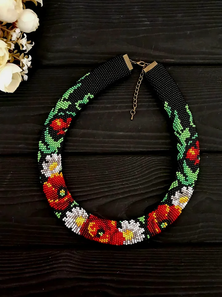Beaded Necklace , Seed Bead Crochet Necklace
