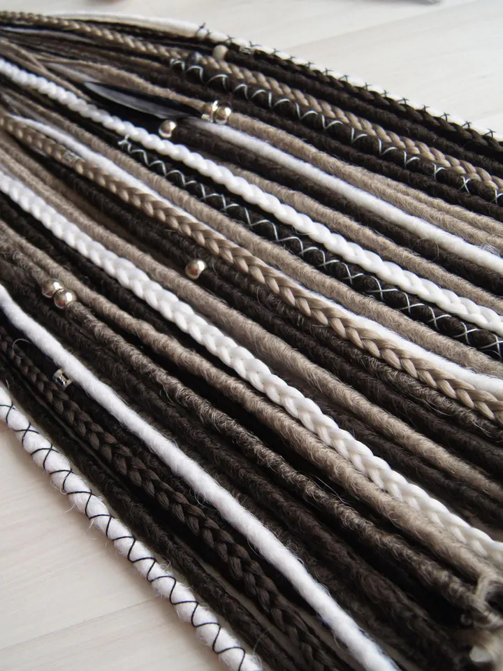 Smooth Dreadlock Extensions Set Synthetic Dreads Statement hair in Natural Brown and White Gray Shades, Boho Dreadlock Hair Extensions