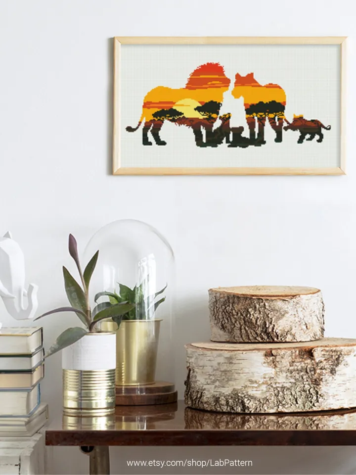 Lions silhouette Cross stitch pattern | Embroidery Pattern | Instant Download | Embroidery Designs