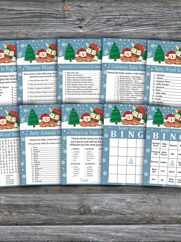 Christmas Deer baby shower games bundle,Christmas animals Baby Shower games pack,Fun Baby Shower Games,9 Printable Game