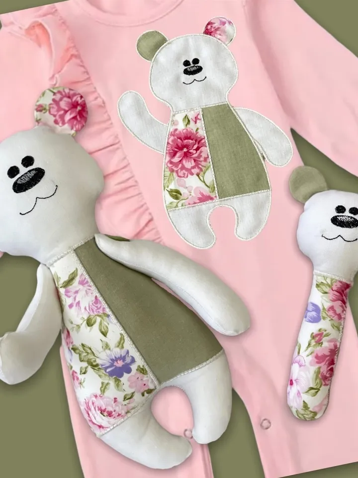 Machine embroidery designs set for babies: Soft toy, Rattle and Bear application Project in the hoop