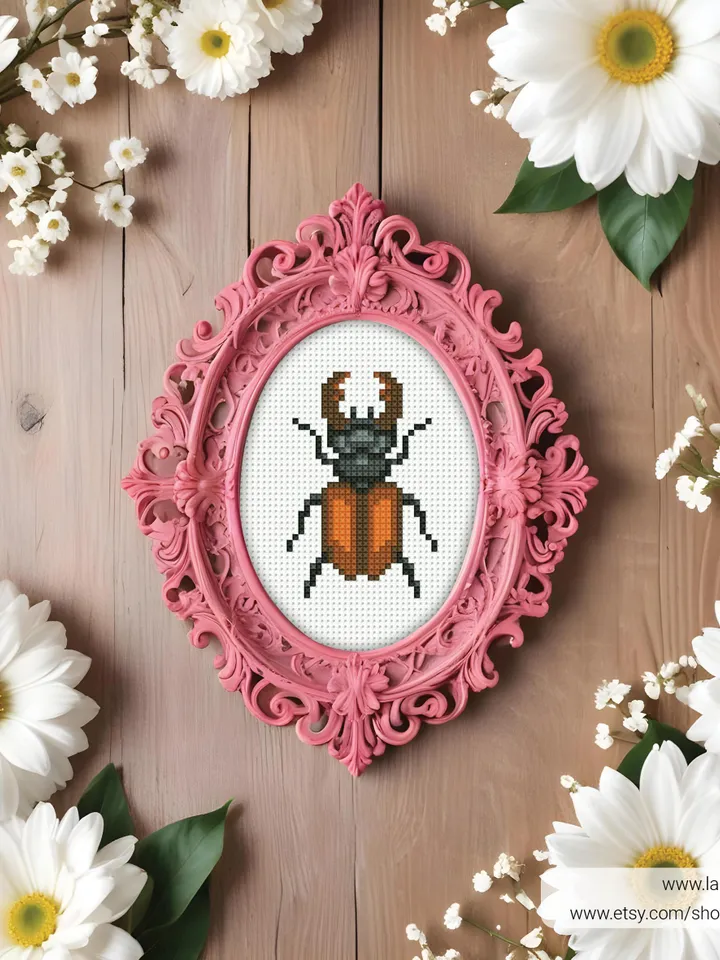 Bundle mini Insects 6 Cross stitch patterns, contemporary, Abstract, Ladybug, beginner, modern chart, gift DIY, embroidery, instant PDF