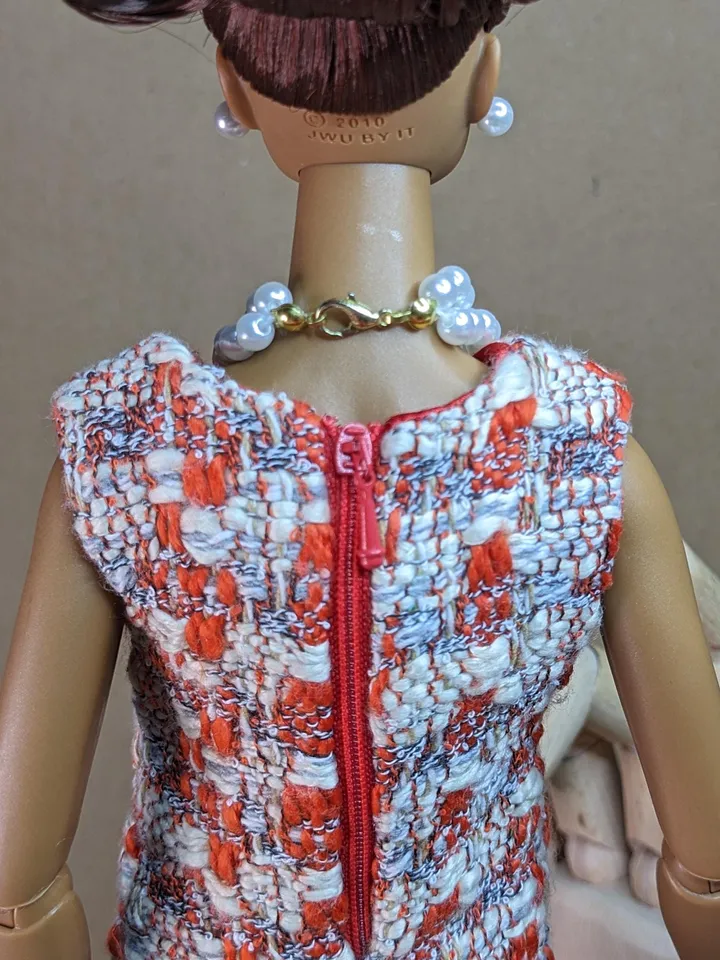 Handmade checked bouclé mini dress for 16-inch Fashion Royalty dolls (FR16)