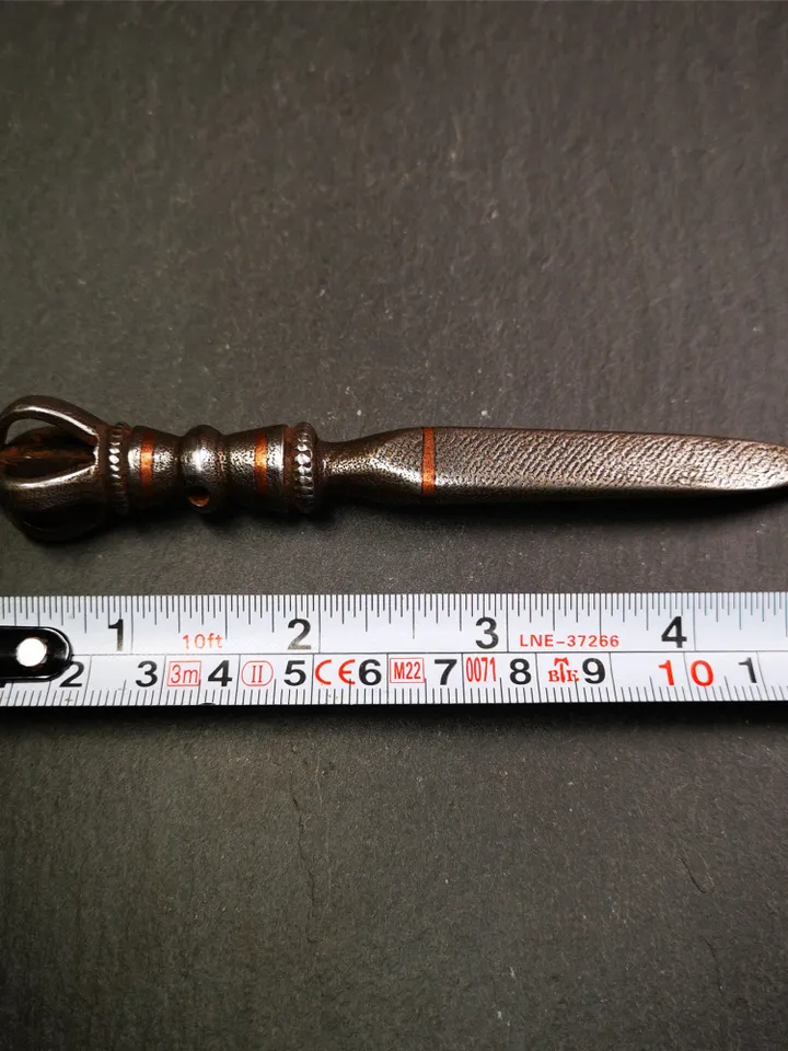 Gandhanra Handmade Tibetan Buddhist Ritual Implement - Kila -Dorje Phurba,Made of Cold Iron inlaid with Copper,5.1&quot;