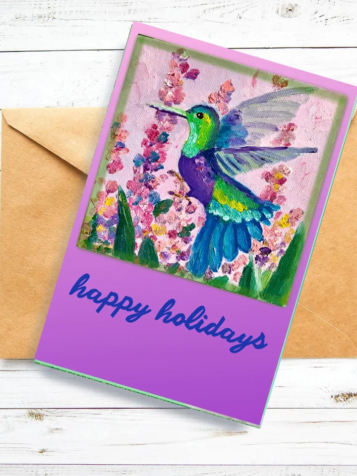 Happy Holiday Printable Bird Card, Hummingbird Greeting Card, Cute Postcard, Instant Digital Download