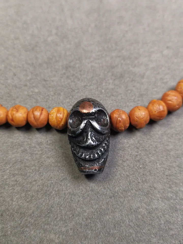 Gandhanra Tibetan Cold Iron Guru Bead,Big Skull Shape T-drilled 3-Hole Prayer Bead,Mala Bead,Connector Bead for Buddhist Bead Accessories