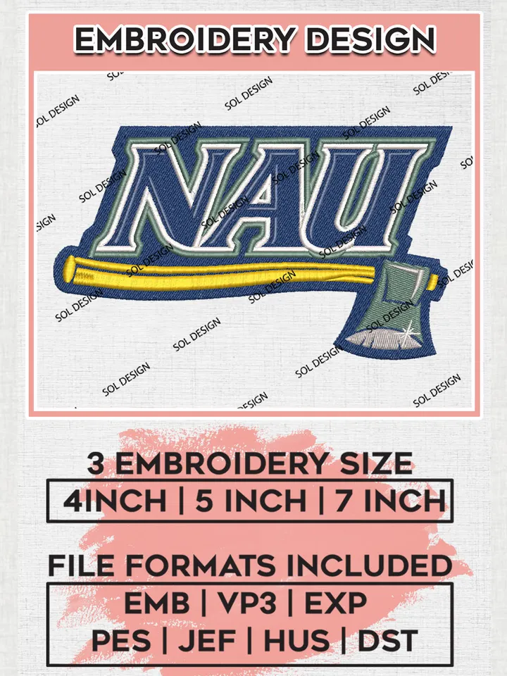 NCAA NAU Lumberjacks Team Logo Embroidery Design Files, NCAA Northern Arizona Lumberjacks Machine Embroidery, NCAA Teams, 3 sizes, NCAA Machine embroidery designs, Digital Download
