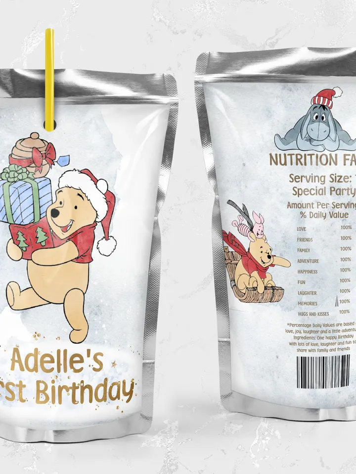 Editable Juice Label Hundred Acre Wood First Birthday party juice label; Winnie the Pooh Party; Classic Pooh Party Birthday ; xpooh1