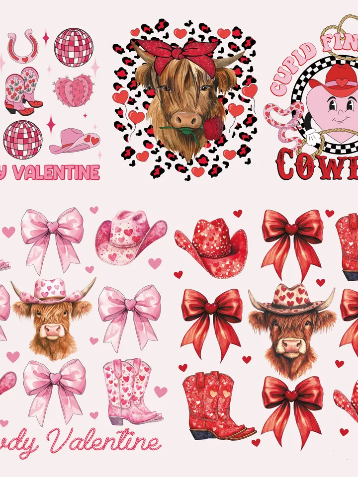 30 Bestseller Highland Cow Valentine Bundle Png, Howdy Valentine Coquette Png, Valentines Day Png, Western Valentine Png, Valentine Coquette