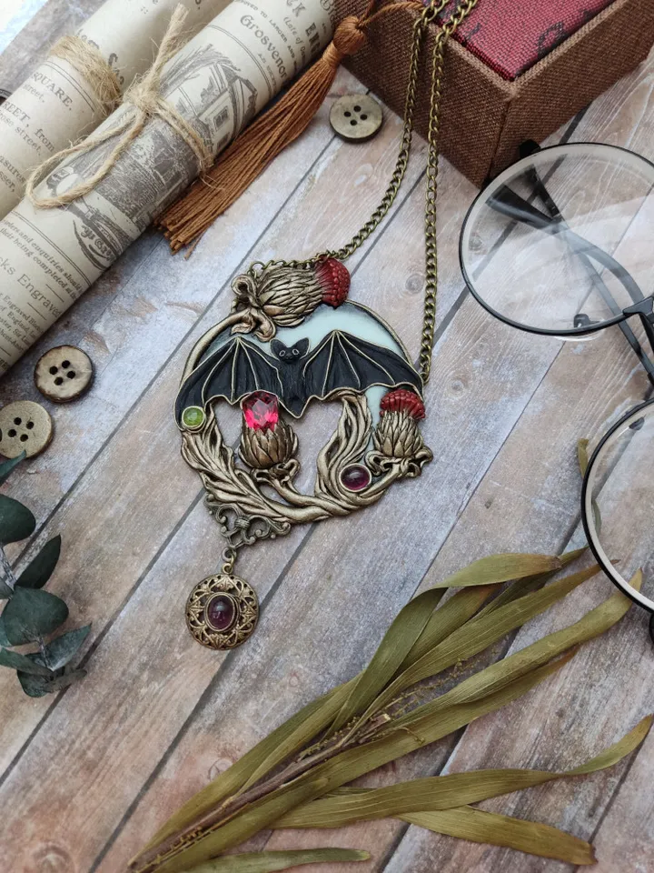Thistle necklace, Scottish Thistle, Victorian Thistle Jewelry, Thistle Jewelry, Bat