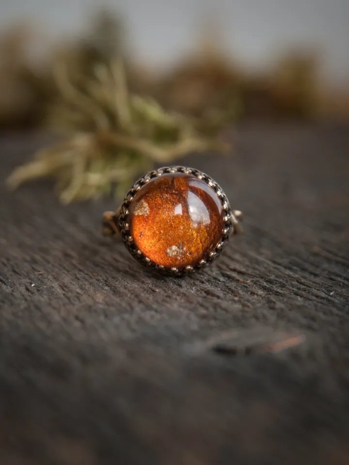 Real amanita ring. Adjustable size resin jewelry