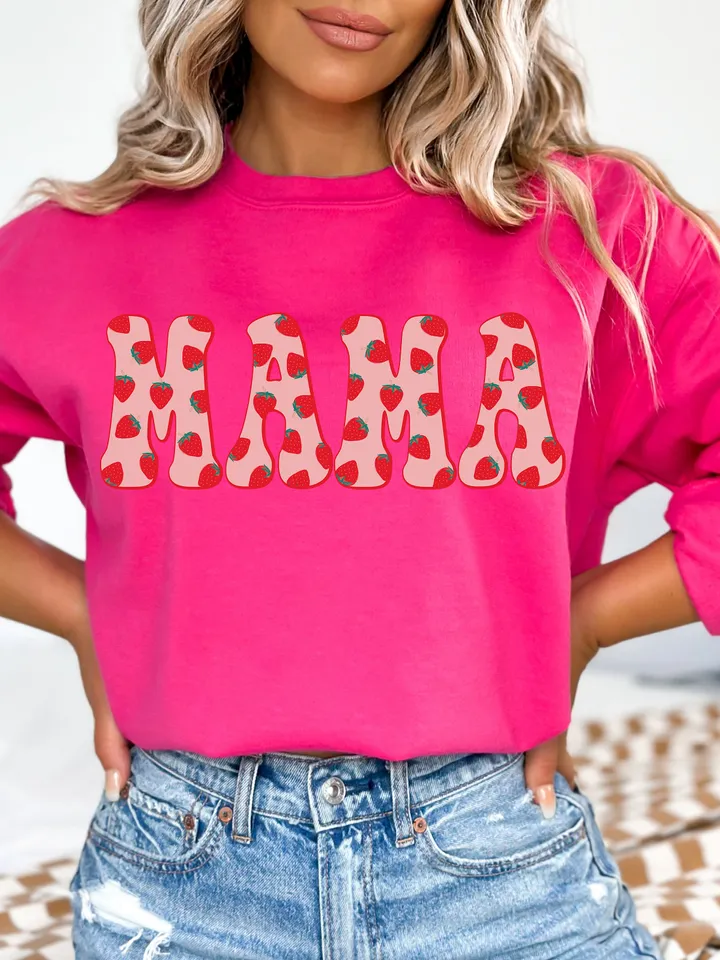 Trendy Retro Mama PNG Strawberry Berry First Summer Varsity Popular Aesthetic Trendy Mom Berry Sweet Shirt Design Sublimation DTG PNG