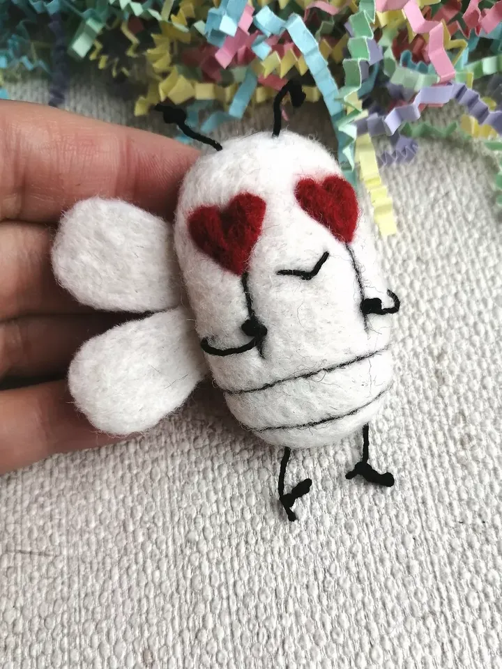 White women's brooch with hearts Funny original decoration for a girl