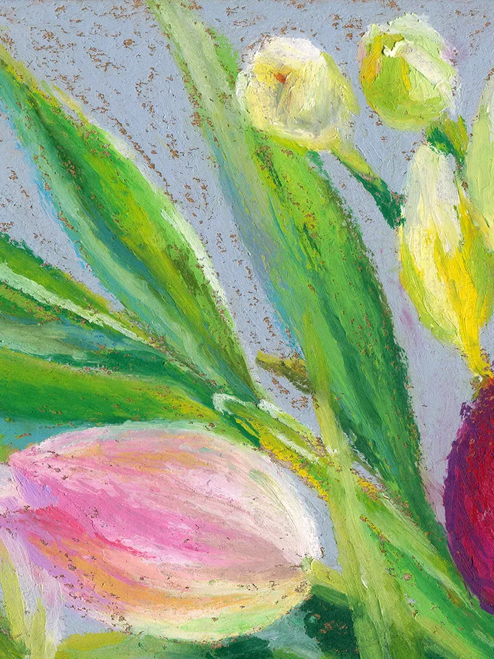 Bouquet of flowers Calla Roses Tulips Oil Pastel drawing on A4 craft paper