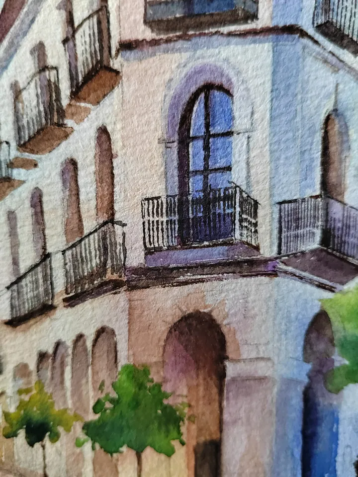 Urbanscape Artwork Original Watercolor Painting 10.63x11.42 in by Art Café