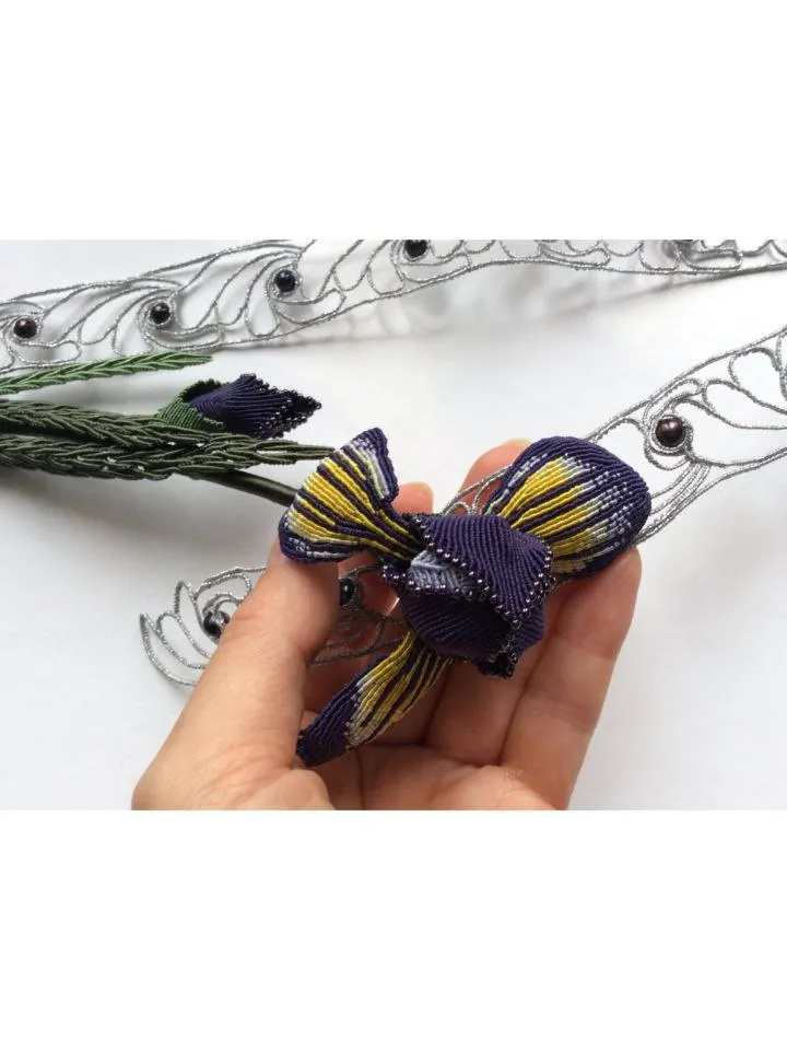 Asymmetrical Art Nouveau Water Iris Macrame Necklace