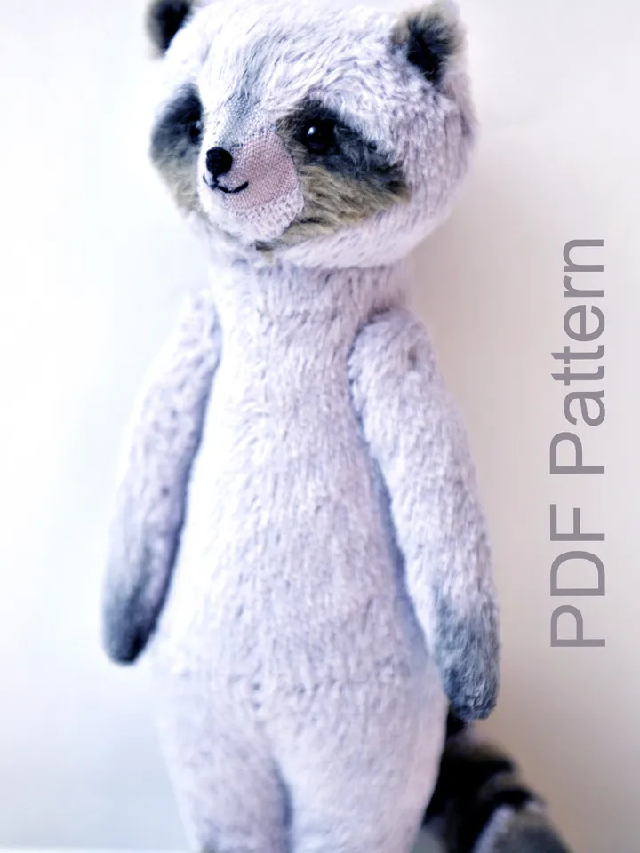 PDF Raccoon the Cutest Guy E-pattern for 8" (20cm) Artist teddy toy racoon/ coon sewing instructions anime teddy friend