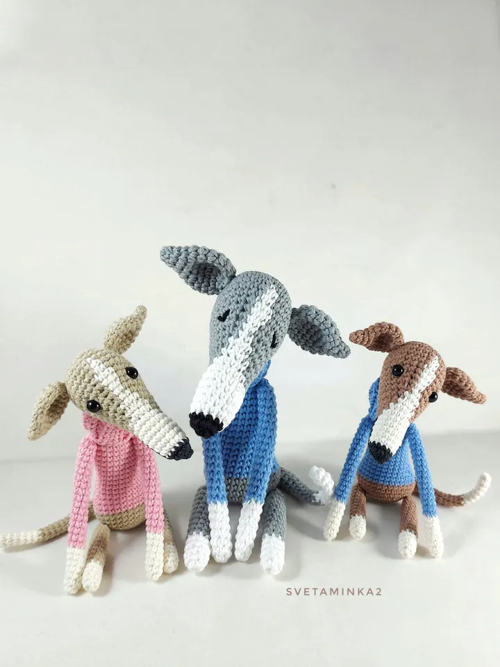 Greyhound Crochet Pattern Amigurumi Dog Whippet Galgo Sighthound. Digital Download. PDF.